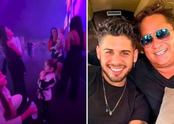 Zé Felipe surpreende ao levar filhos ao palco, chama Leonardo para cantar e o exalta: ‘O maior’