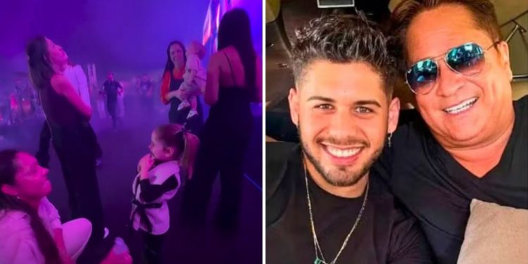 Zé Felipe surpreende ao levar filhos ao palco, chama Leonardo para cantar e o exalta: ‘O maior’